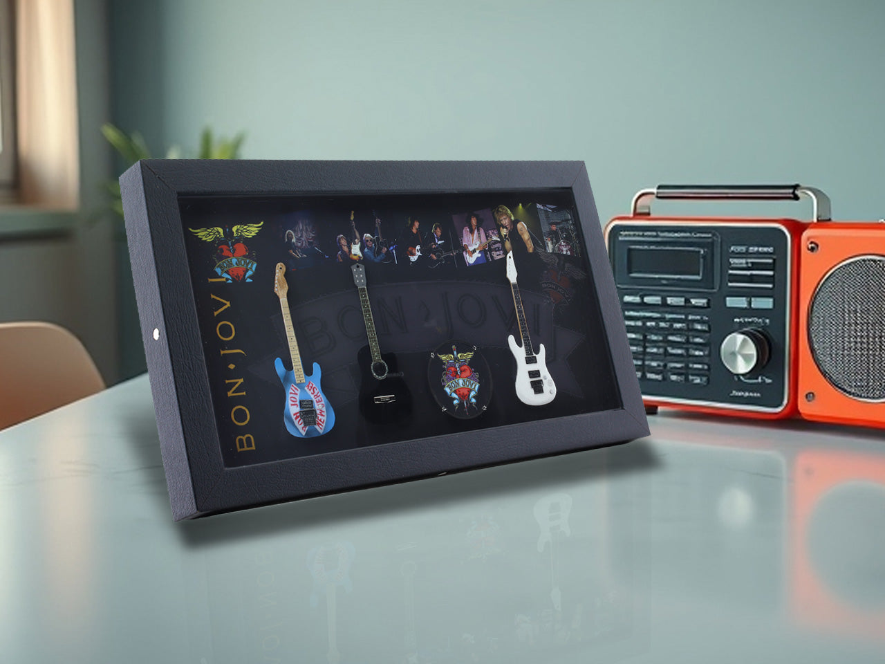 Bon Jovi Music band photo frame with miniature guitars Design A - Bluecor