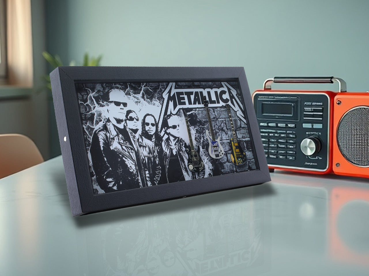 Metallica band photo frame with miniature guitars Design A - Bluecor