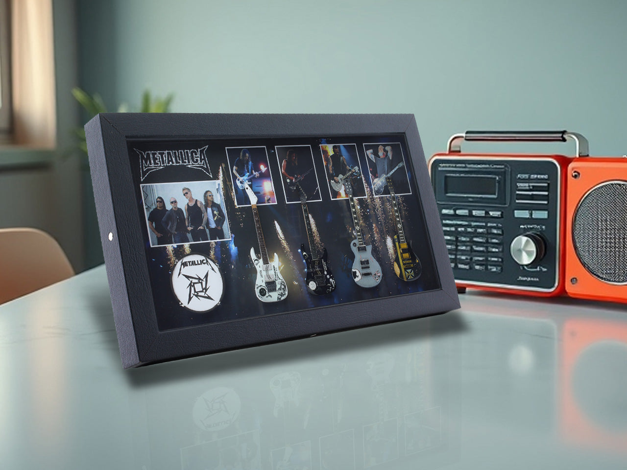 Metallica band photo frame with miniature guitars Design B - Bluecor