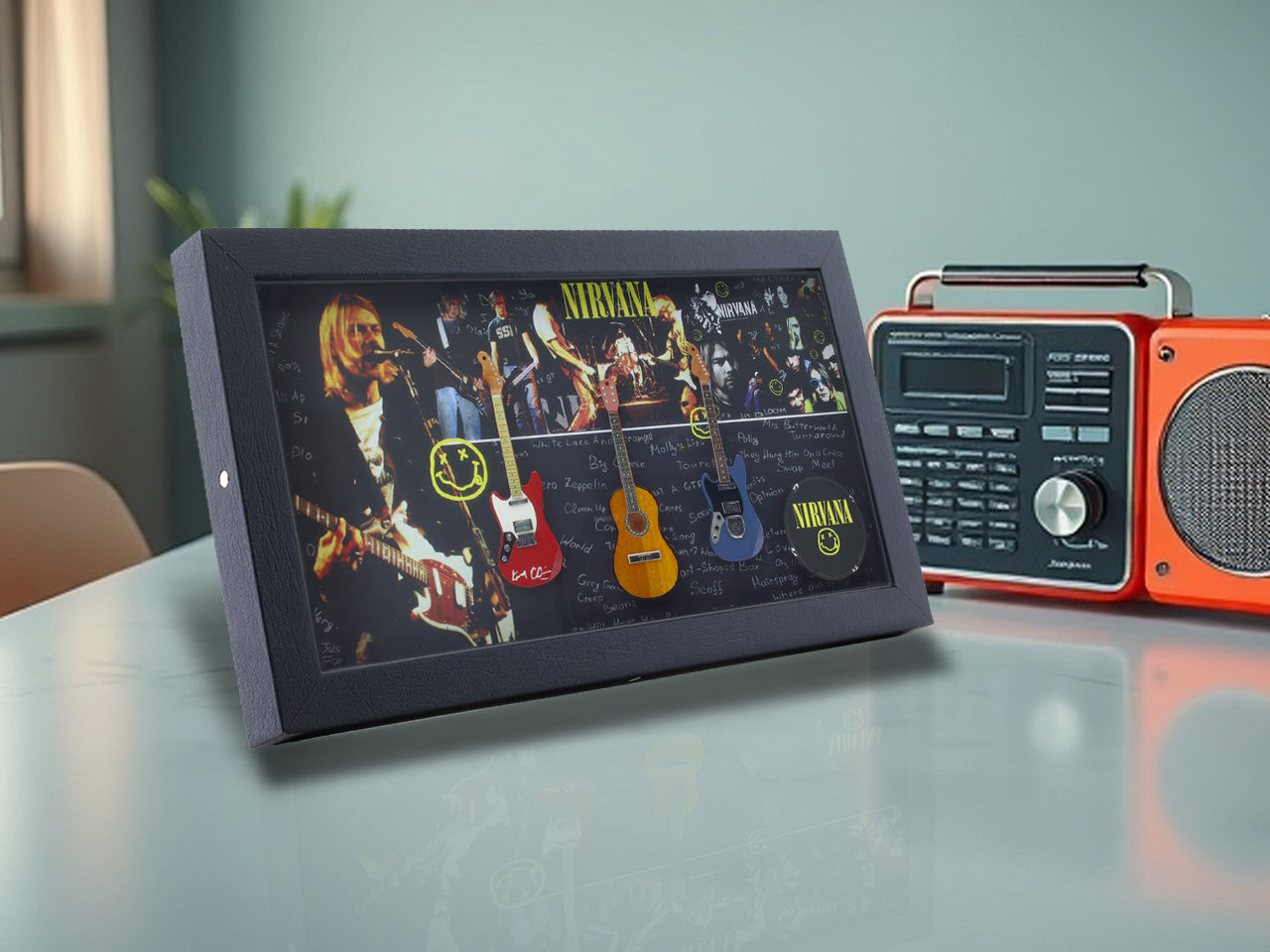 Nirvana band photo frame with miniature guitars Design B - Bluecor
