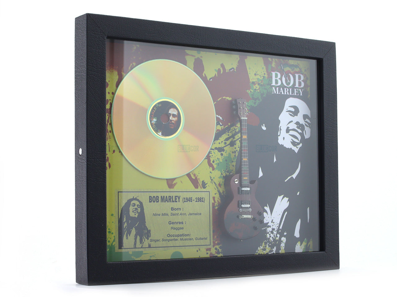 Bob Marley 3D Frame with Miniature Guitar | Reggae Music Wall Décor Gift India Bluecor