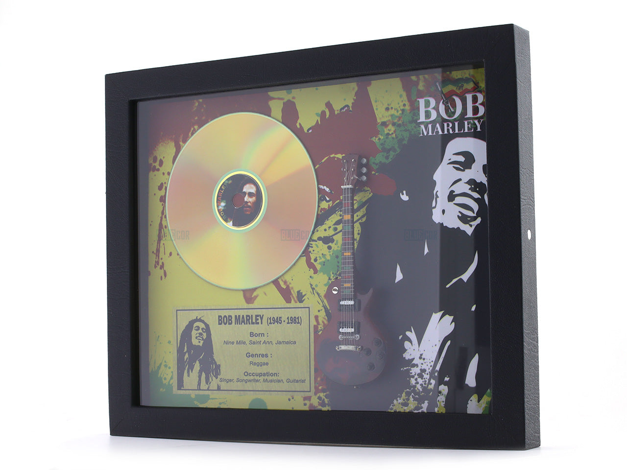 Bob Marley 3D Frame with Miniature Guitar | Reggae Music Wall Décor Gift India Bluecor