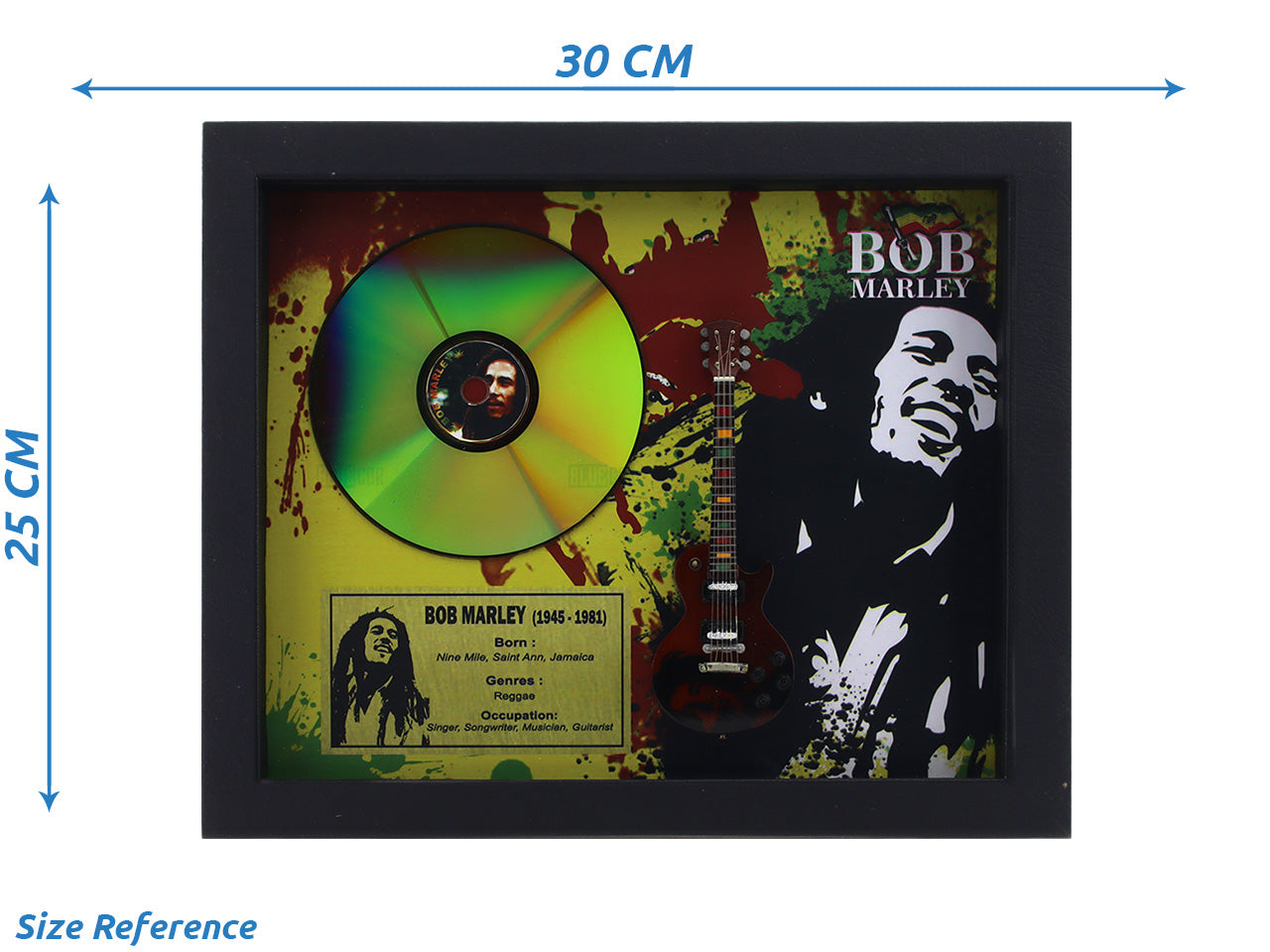 Bob Marley 3D Frame with Miniature Guitar | Reggae Music Wall Décor Gift India Bluecor