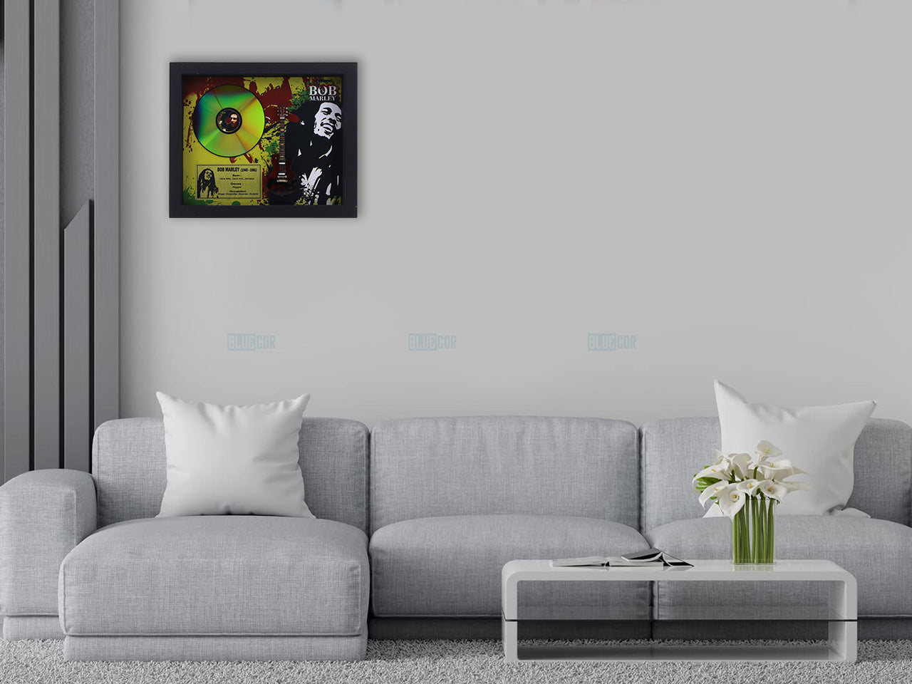 Bob Marley 3D Frame with Miniature Guitar | Reggae Music Wall Décor Gift India Bluecor