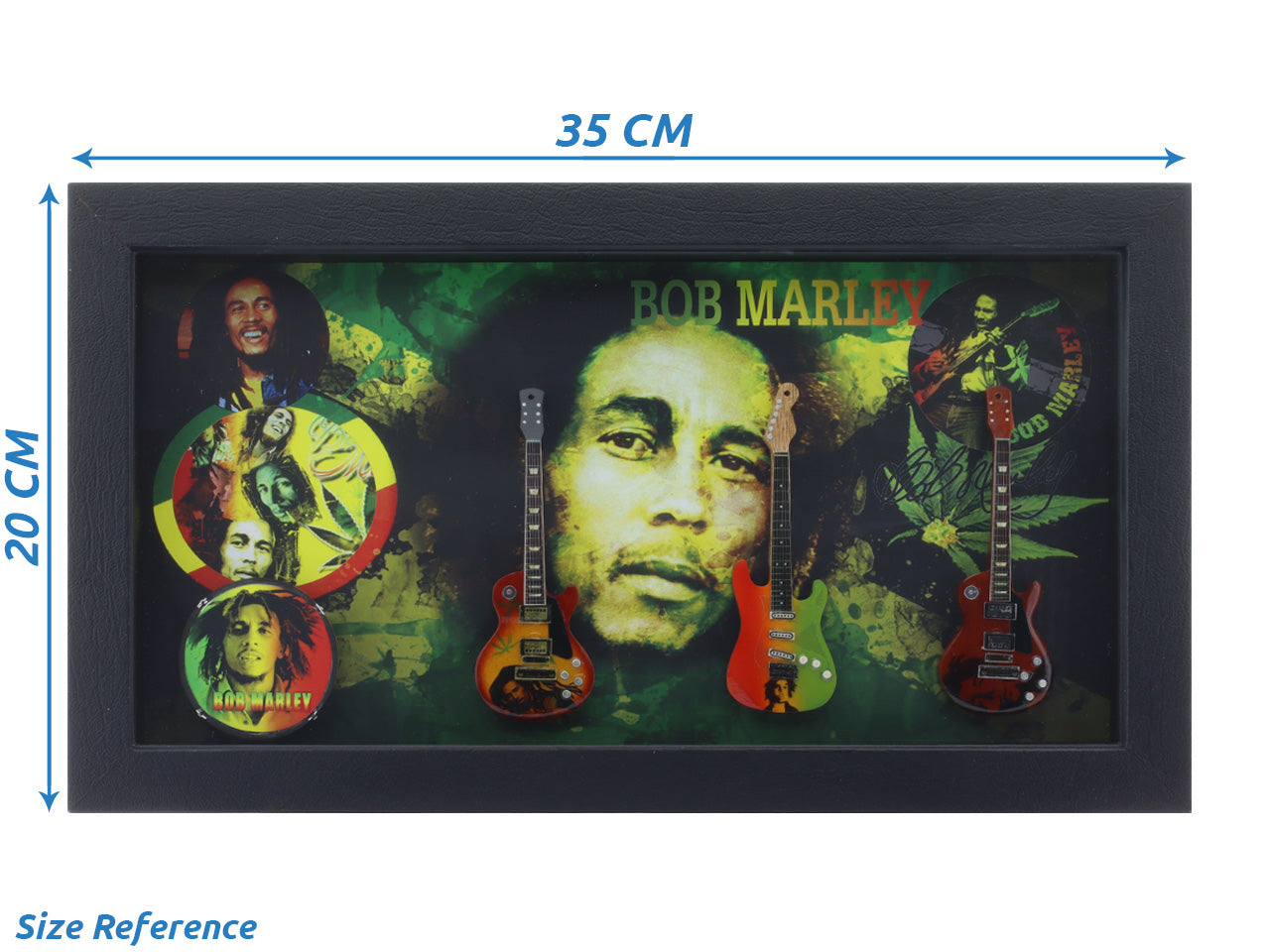 Bob Marley Music band photo frame with miniature guitars Design A - Bluecor
