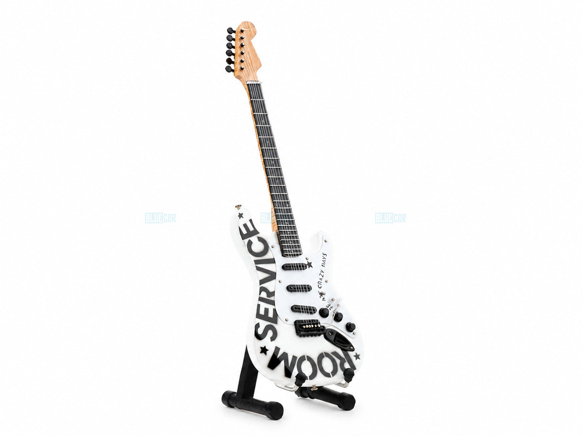Bryan Adams Room Service Inspired Wooden Miniature Guitar Collectible with Display Stand 25cm | Rock Music Décor Gift for Fans