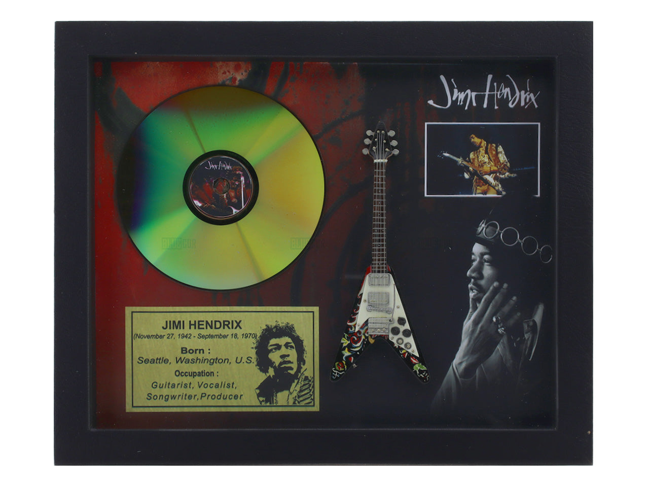 Jimi Hendrix 3D Frame with Miniature Guitar | Rock Legend Wall Décor G ...