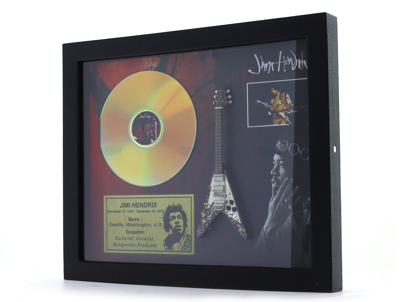 Jimi Hendrix 3D Frame with Miniature Guitar | Rock Legend Wall Décor Gift India Bluecor