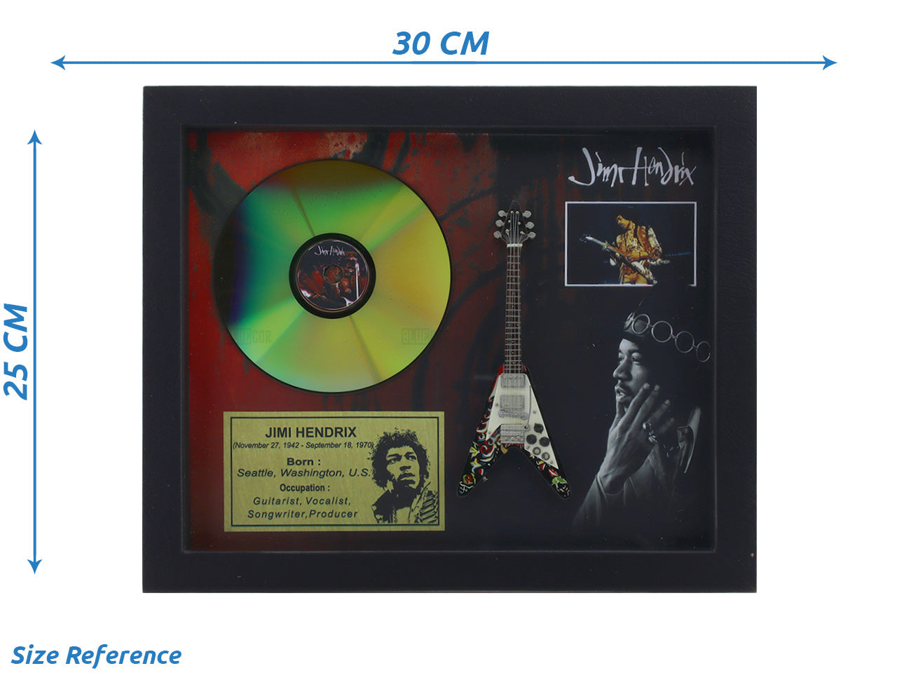 Jimi Hendrix 3D Frame with Miniature Guitar | Rock Legend Wall Décor Gift India Bluecor