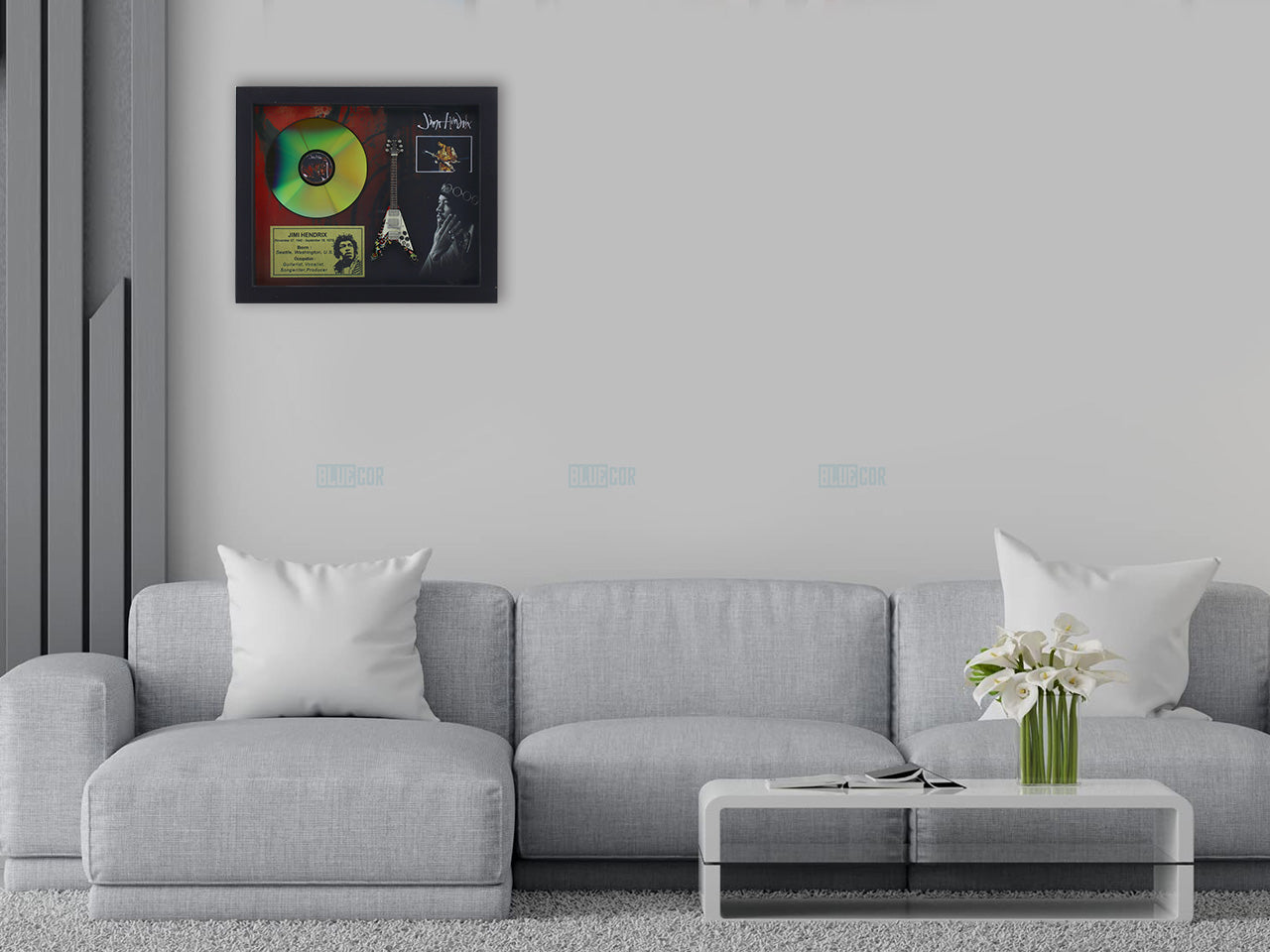 Jimi Hendrix 3D Frame with Miniature Guitar | Rock Legend Wall Décor Gift India Bluecor