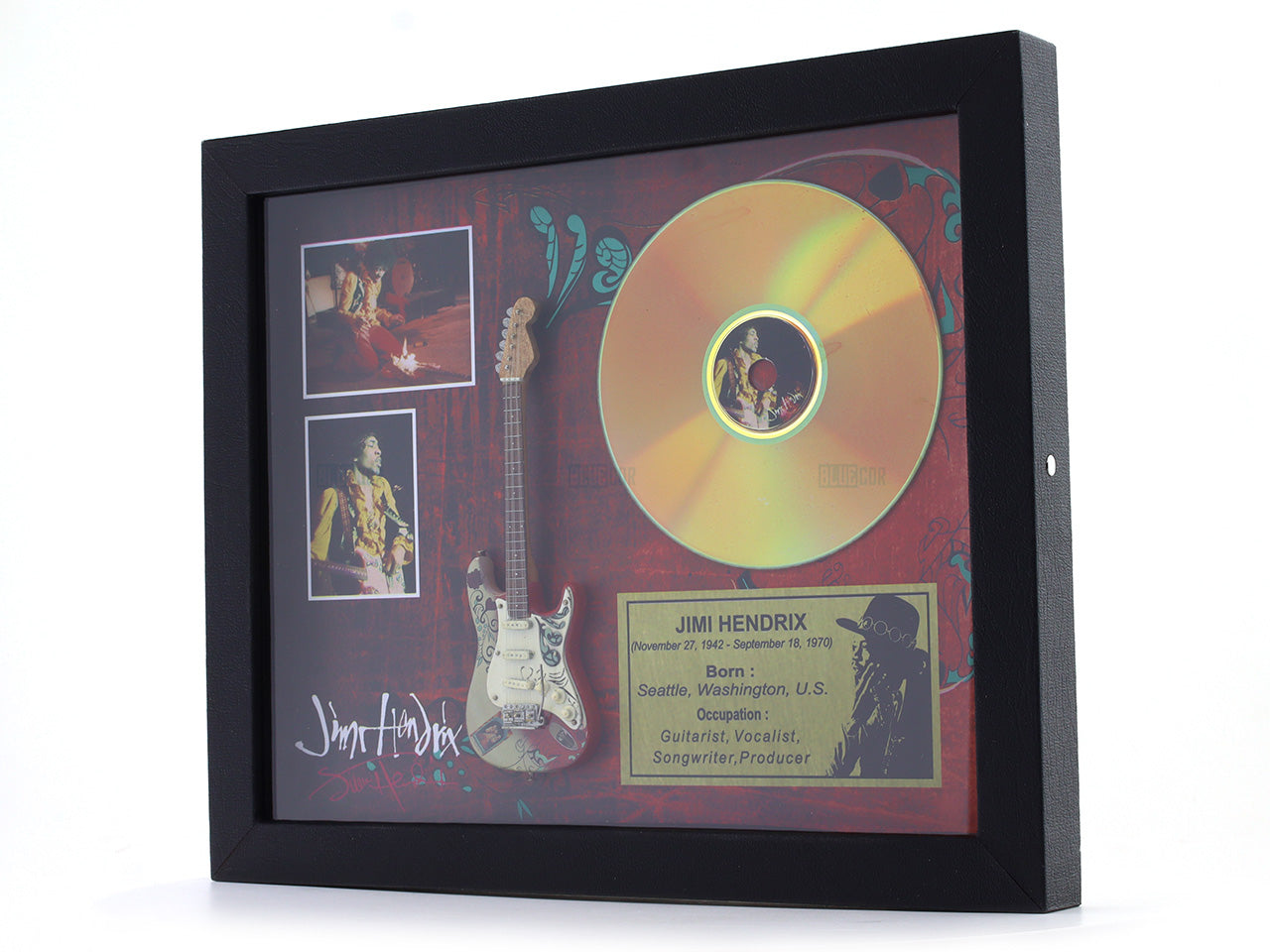 Jimi Hendrix 3D Frame with Miniature Guitar | Rock Legend Wall Décor Gift India Design B