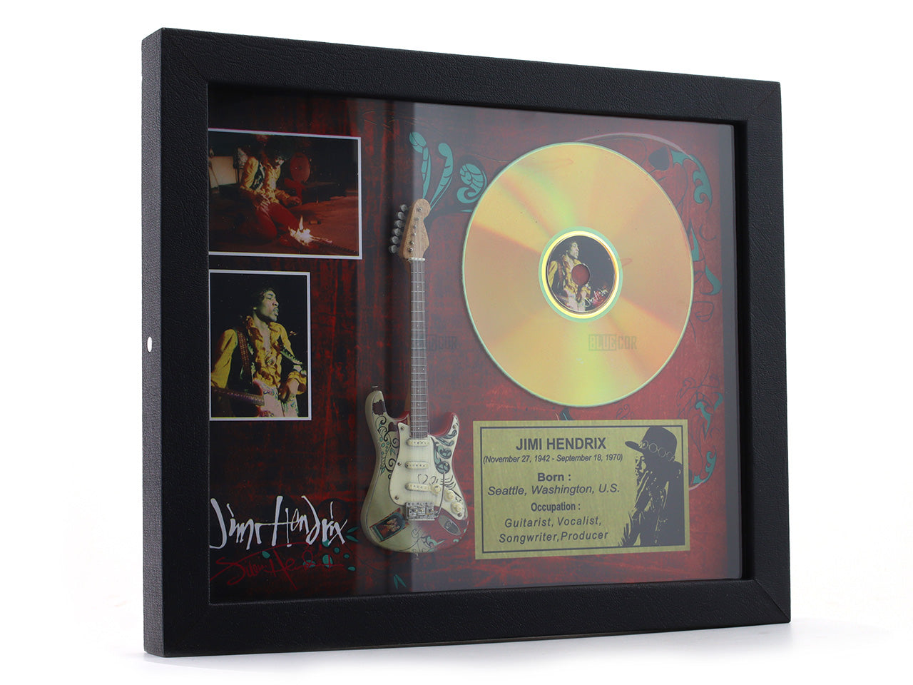 Jimi Hendrix 3D Frame with Miniature Guitar | Rock Legend Wall Décor Gift India Design B