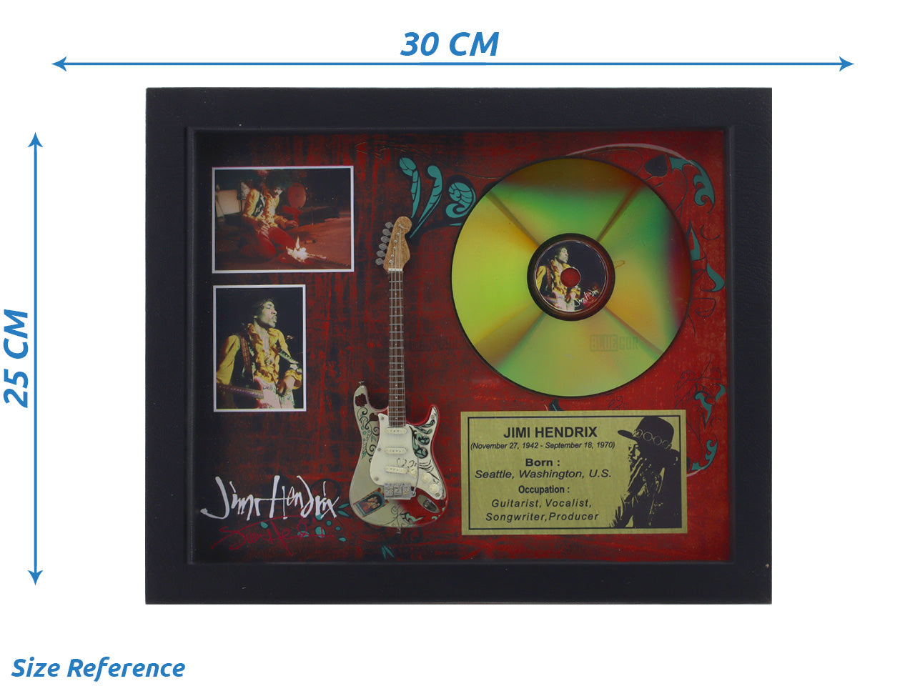 Jimi Hendrix 3D Frame with Miniature Guitar | Rock Legend Wall Décor Gift India Design B