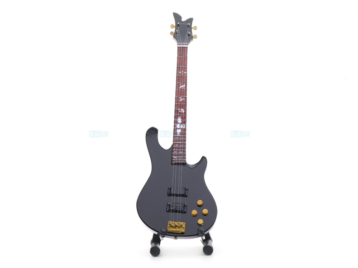 Johnny Christ Schecter Inspired Wooden Miniature Bass Guitar Collectible with Display Stand 25cm | Rock Music Décor Gift for Fans