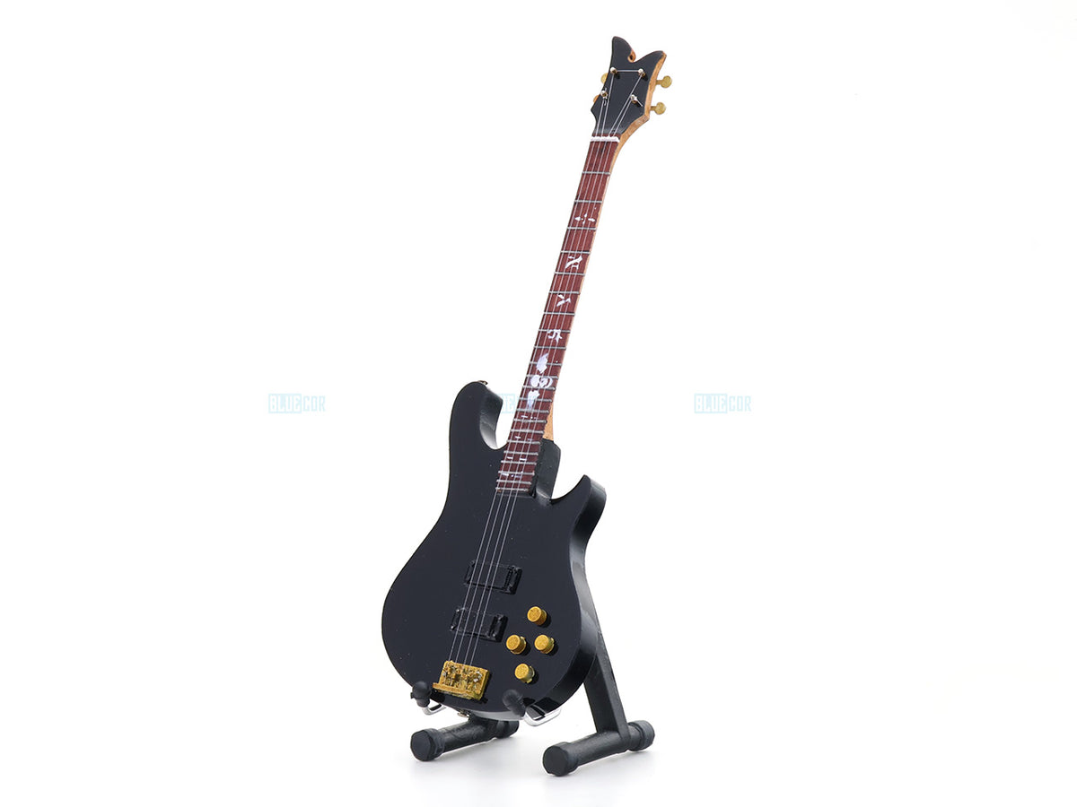 Johnny Christ Schecter Inspired Wooden Miniature Bass Guitar Collectible with Display Stand 25cm | Rock Music Décor Gift for Fans