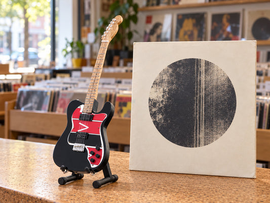 Jonny Buckland Blacky Inspired Wooden Miniature Guitar Collectible with Display Stand 25cm | Coldplay Music Décor Gift for Fans