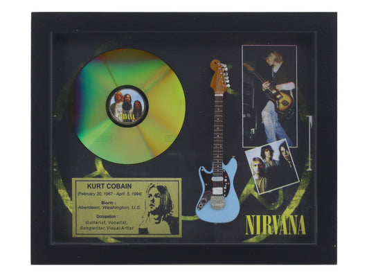 Kurt Cobain Nirvana 3D frame with miniature guitar premium grunge music wall décor collectible by Bluecor India