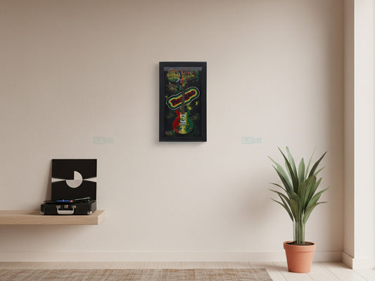Reggae Guitar 3D Frame with Miniature Guitar | Music Wall Décor Gift India