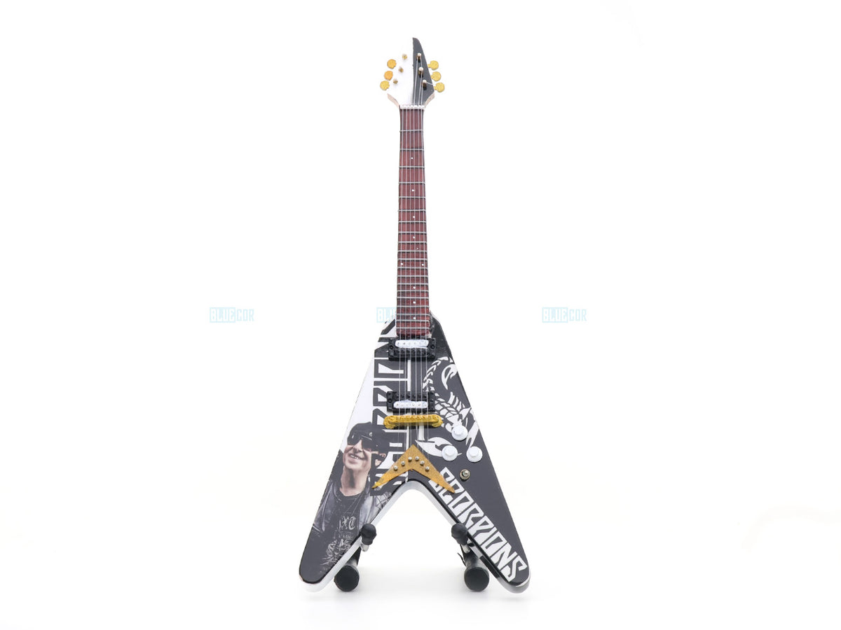 Scorpions Inspired Wooden Miniature Guitar Collectible with Display Stand 25cm | Rock Music Décor Gift for Fans