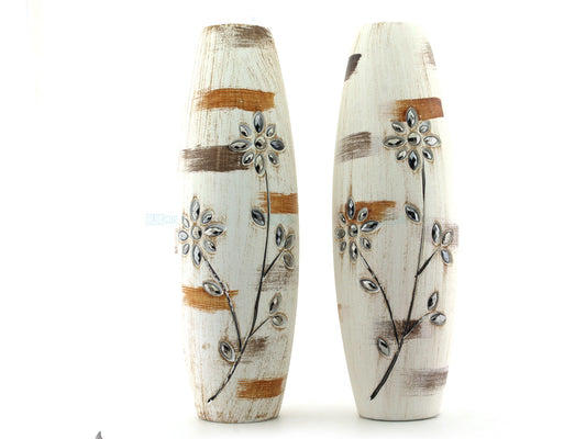 Set of 2 Handcrafted Wooden Vases with Floral and Textured Design - Rustic Elegance